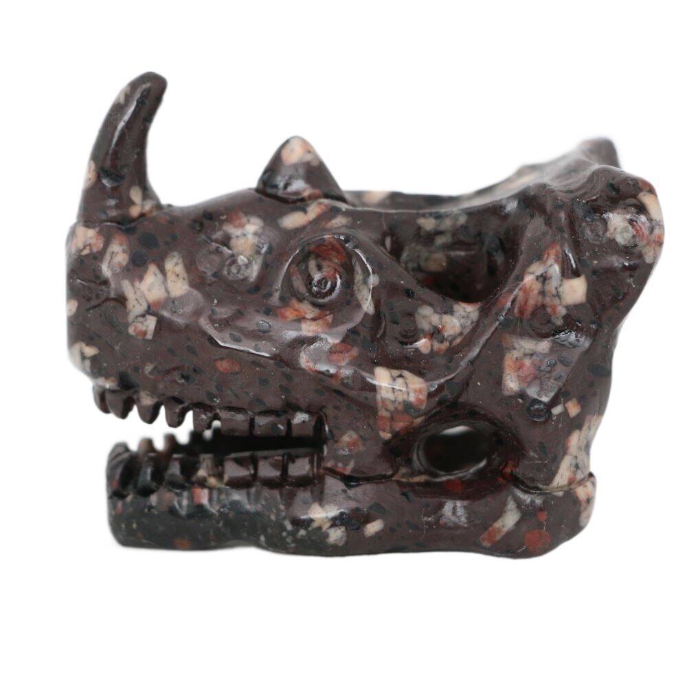 2.4″ PLUM FLOWER STONE Carved Rhinoceros Crystal Skull Realistic Crystal Healing
