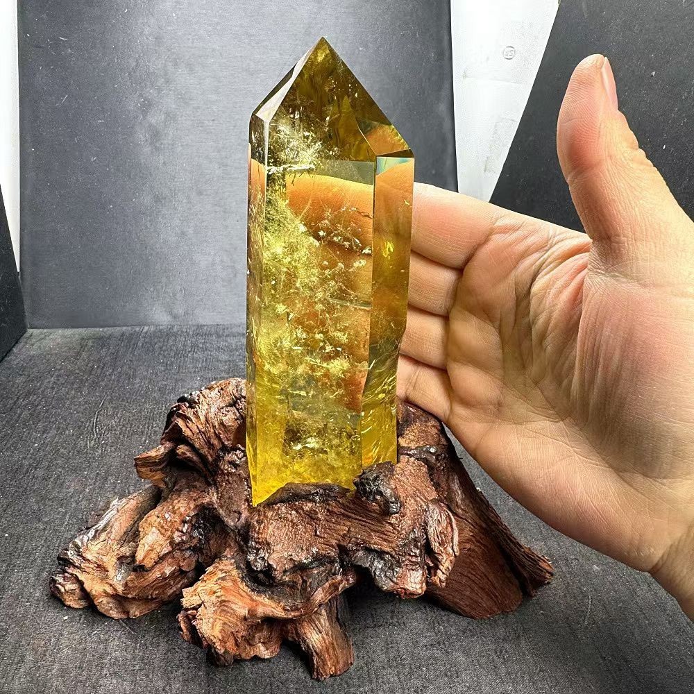 1.6LB Natural Citrine Quartz Obelisk Crystal Wand Point Healing Tower +Stand