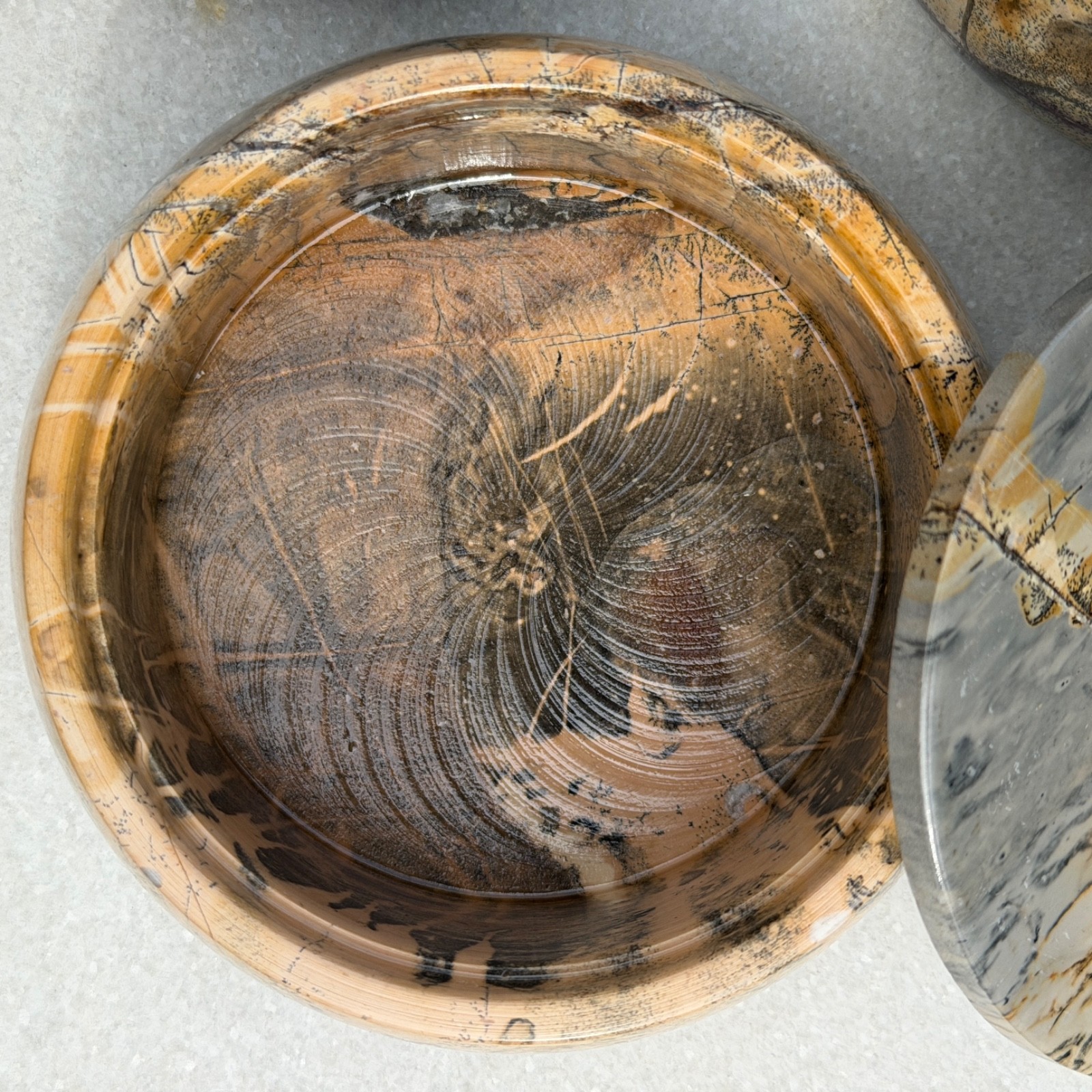 Wholesale Lot 3 Pcs Natural Picture Jasper Bowl With Lid Crystal Healing