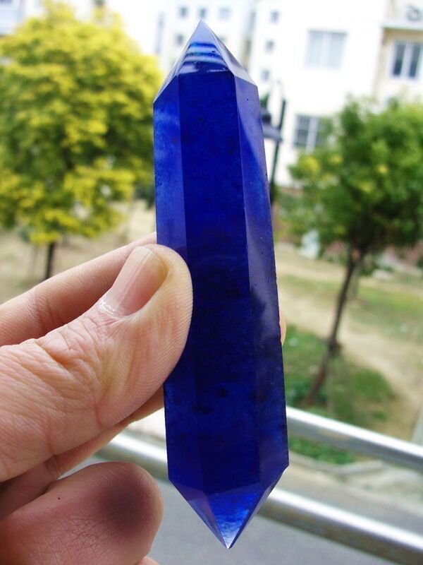 Hot 1pcs Pretty blue Smelt Quartz Crystal Double Terminated Wand Healing