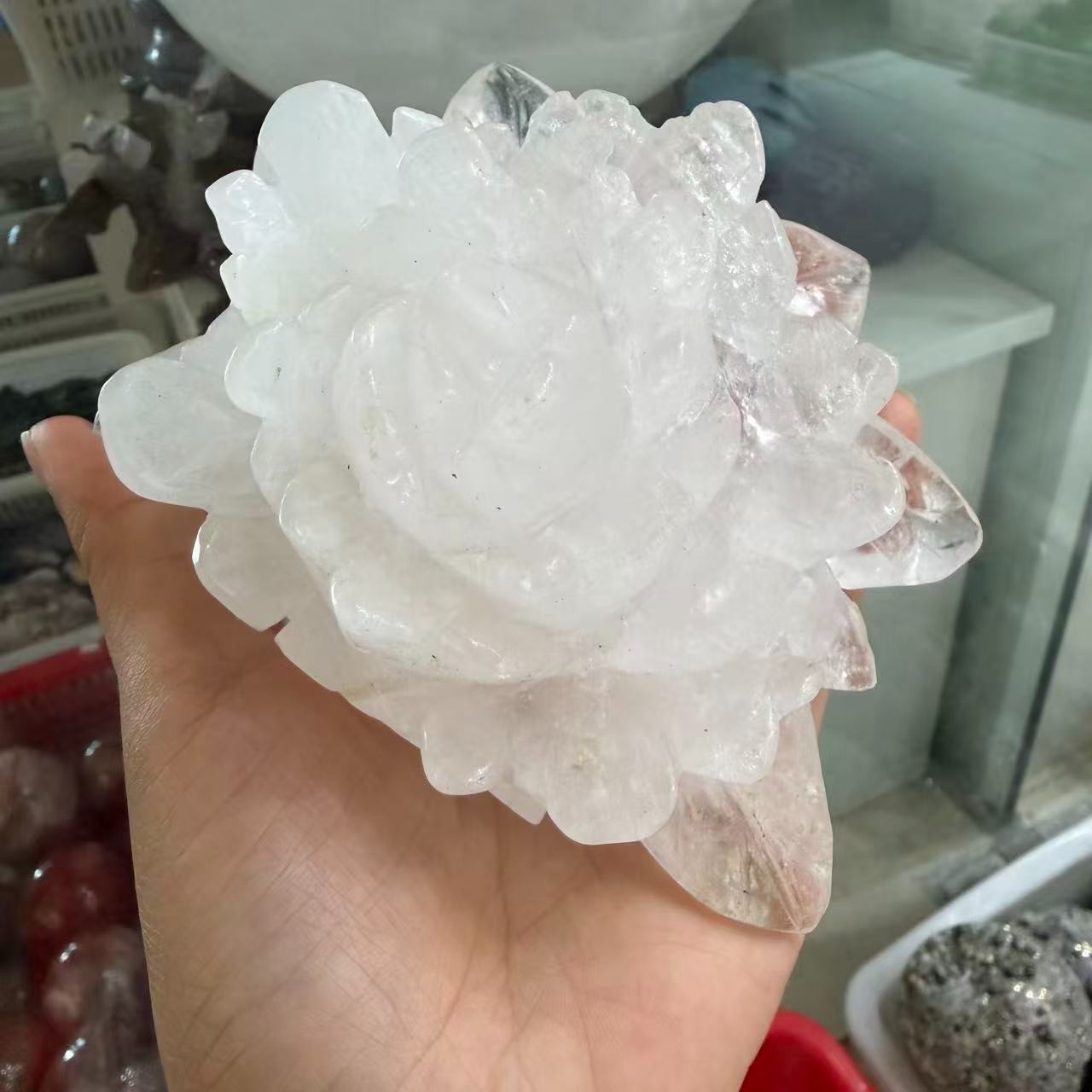 1pc Natural White Quartz Carved Crystal Flower Skull Reiki Healing Decor Gift