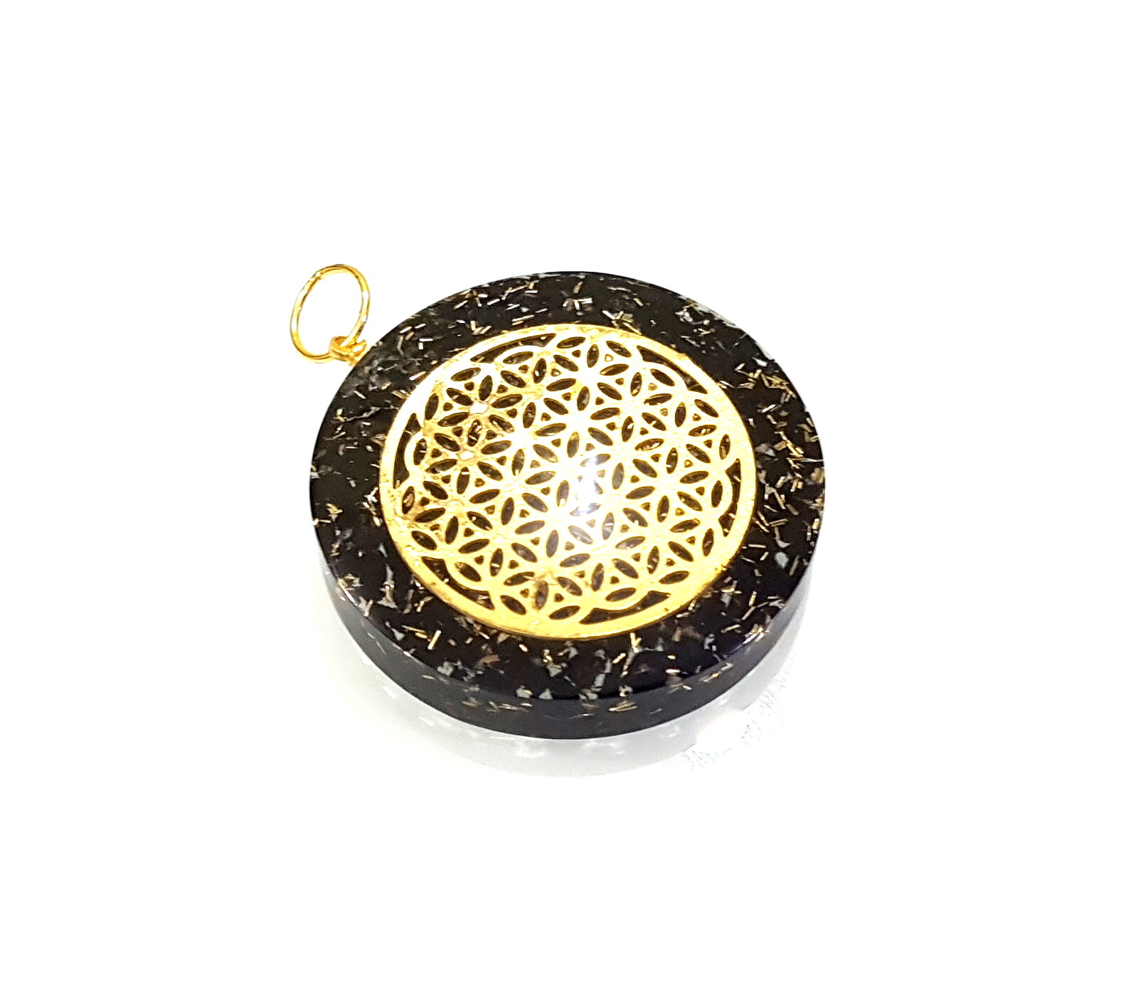 Black Tourmaline Flower of Life Chakra EMF Protection Orgone Pendant With Cord