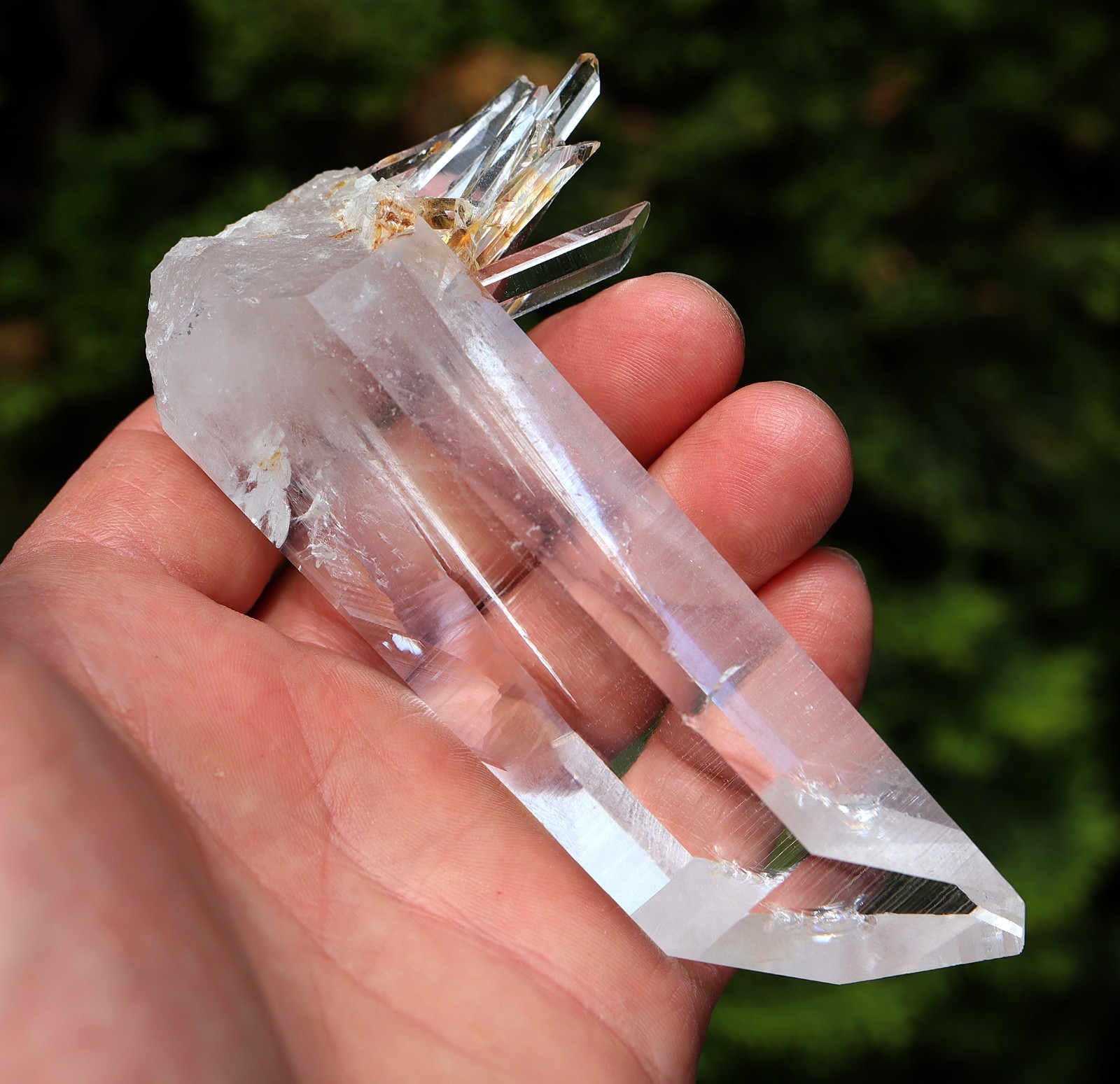 Colombian Quartz Crystal Point with a spray at the base, Natural. 4.6 inch