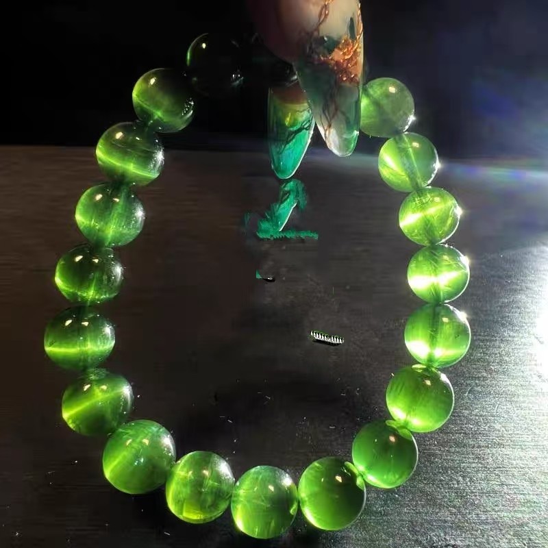Genuine Natural Green Rutilated Quartz Crystal Round Beads Bracelet 9mm AAAAA