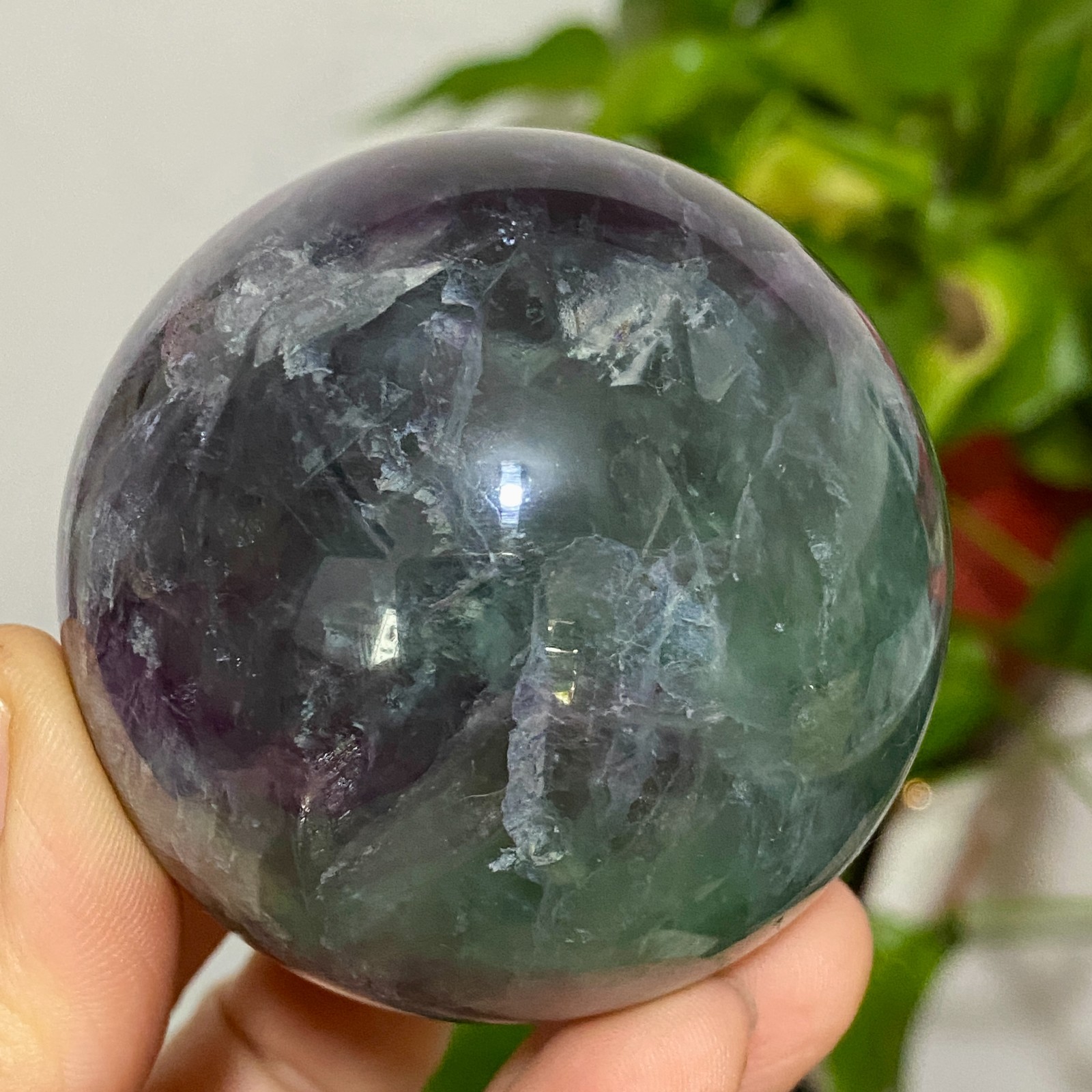 410g Natural fluorite ball quartz crystal Sphere Reiki energy healing