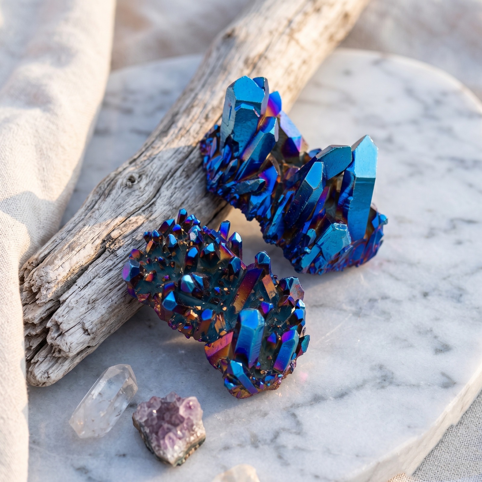 Blue Aura Quartz Crystal Cluster Titanium Coated Natural Healing Energy Stone