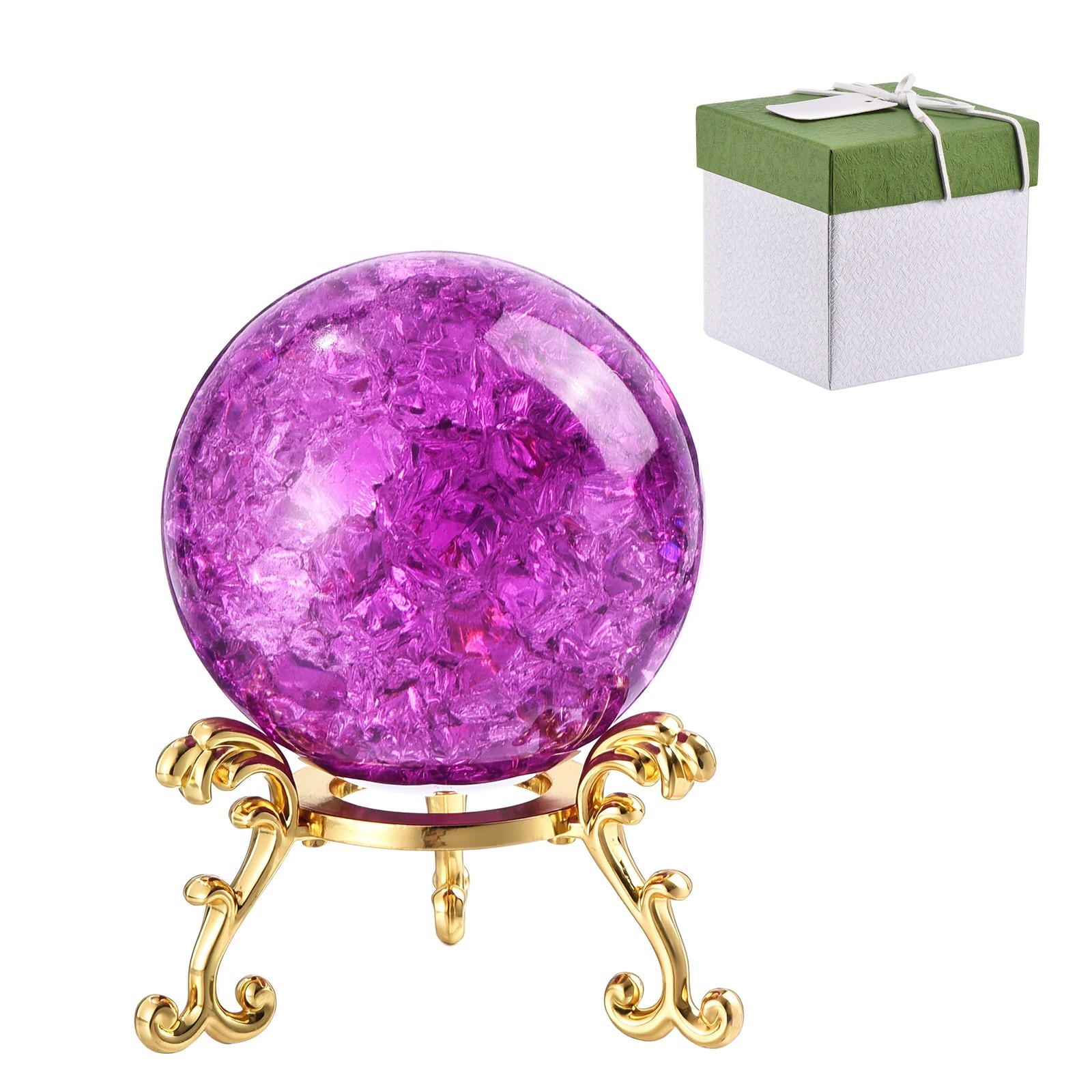 50mm Round Crystal Sphere with Stand Gift Box Packaging Included, Purple