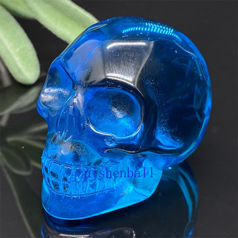 1pc Blue smelting stone skull reiki skull crystal skull carving decor gift 2”