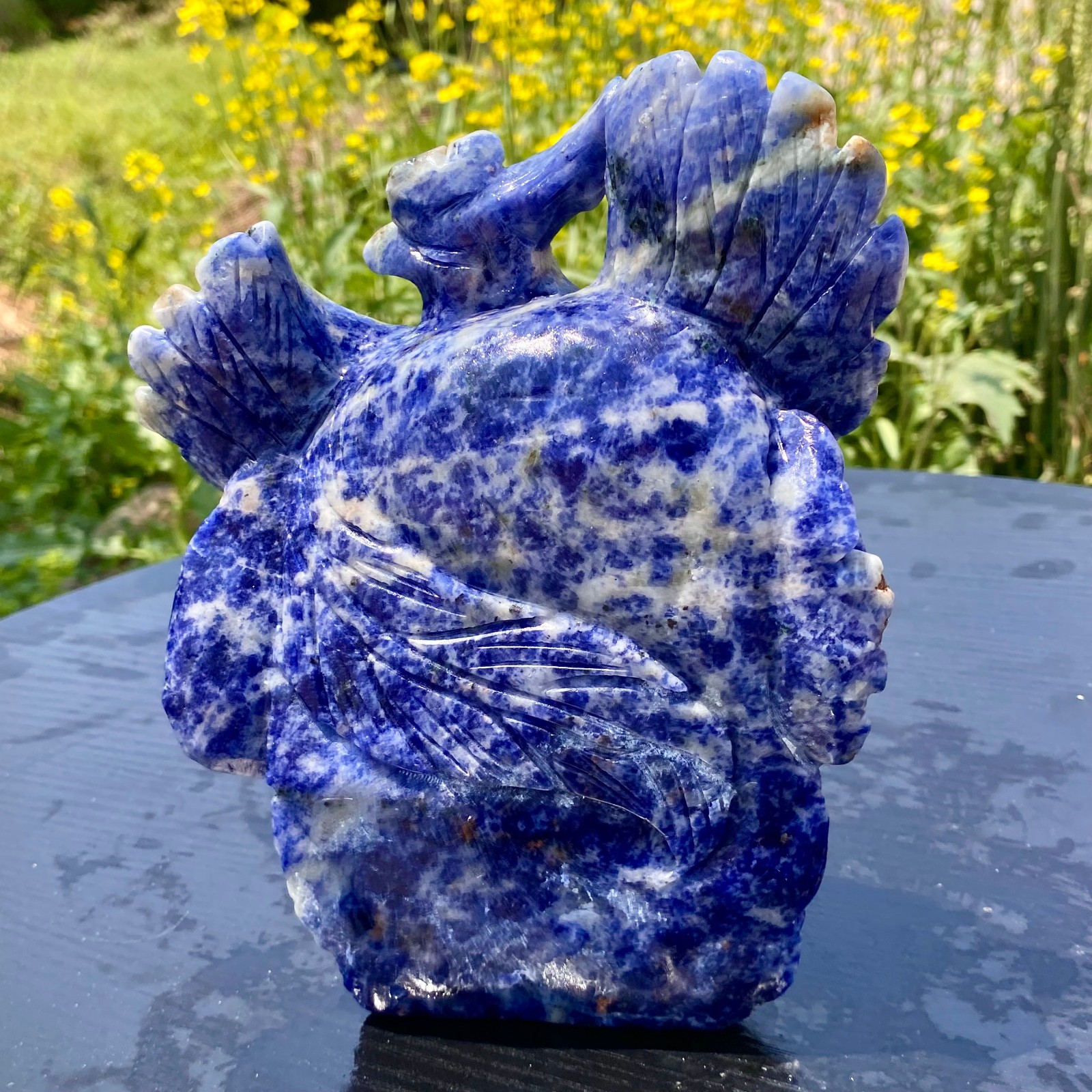 3.8LB Natural Blue Lace Stone Hand Carved Phoenix Crystal Figurine Home Decor