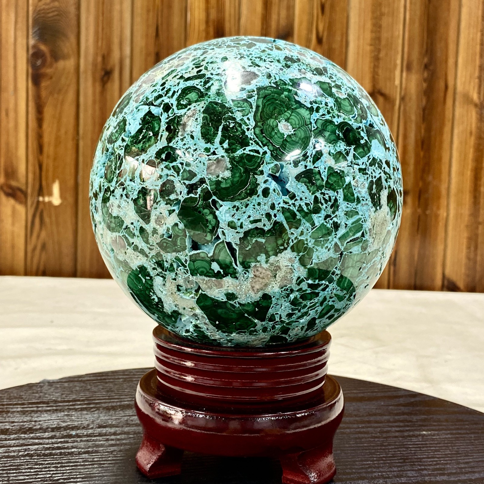 14LB Natural Gloss Polishing Blue Green Silicon Malachite Crystal Ball Energy