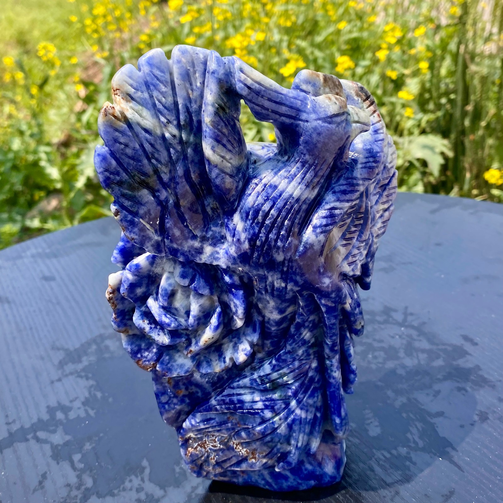 3.8LB Natural Blue Lace Stone Hand Carved Phoenix Crystal Figurine Home Decor