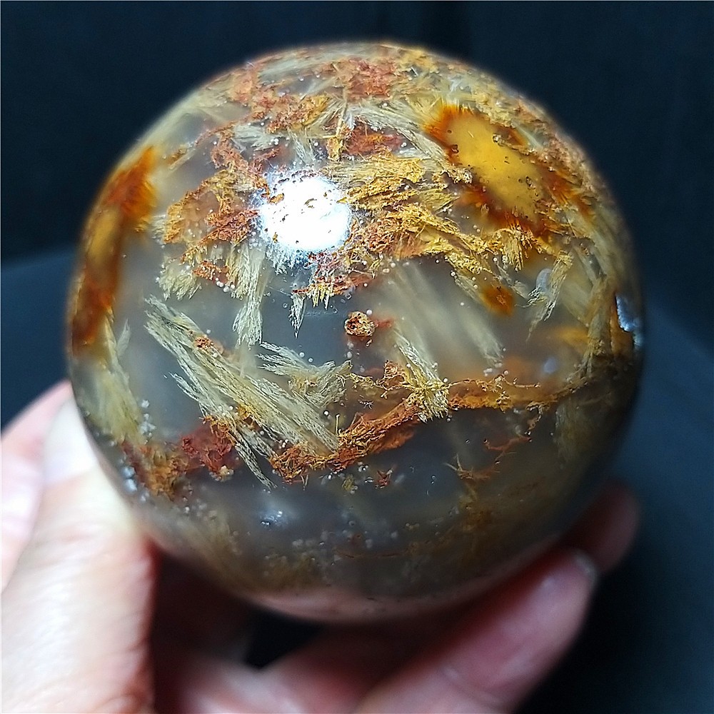 497.5G Natural Beautiful Golden Hair Rutilated Agate Crystal Sphere Healing C838