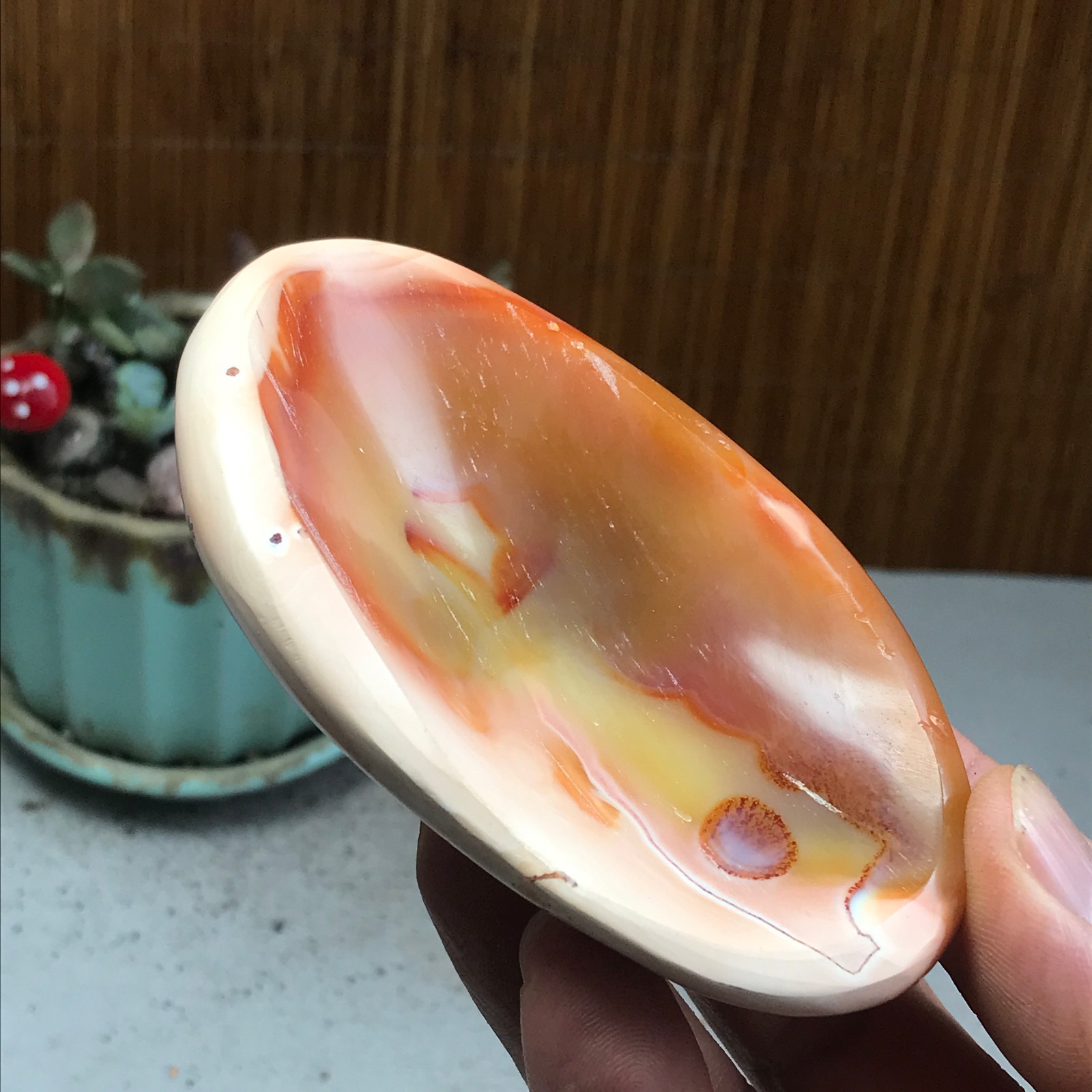 94-60-19mm Rare NATURAL red agate ashtray Hand polishing Crystal specimen A4669