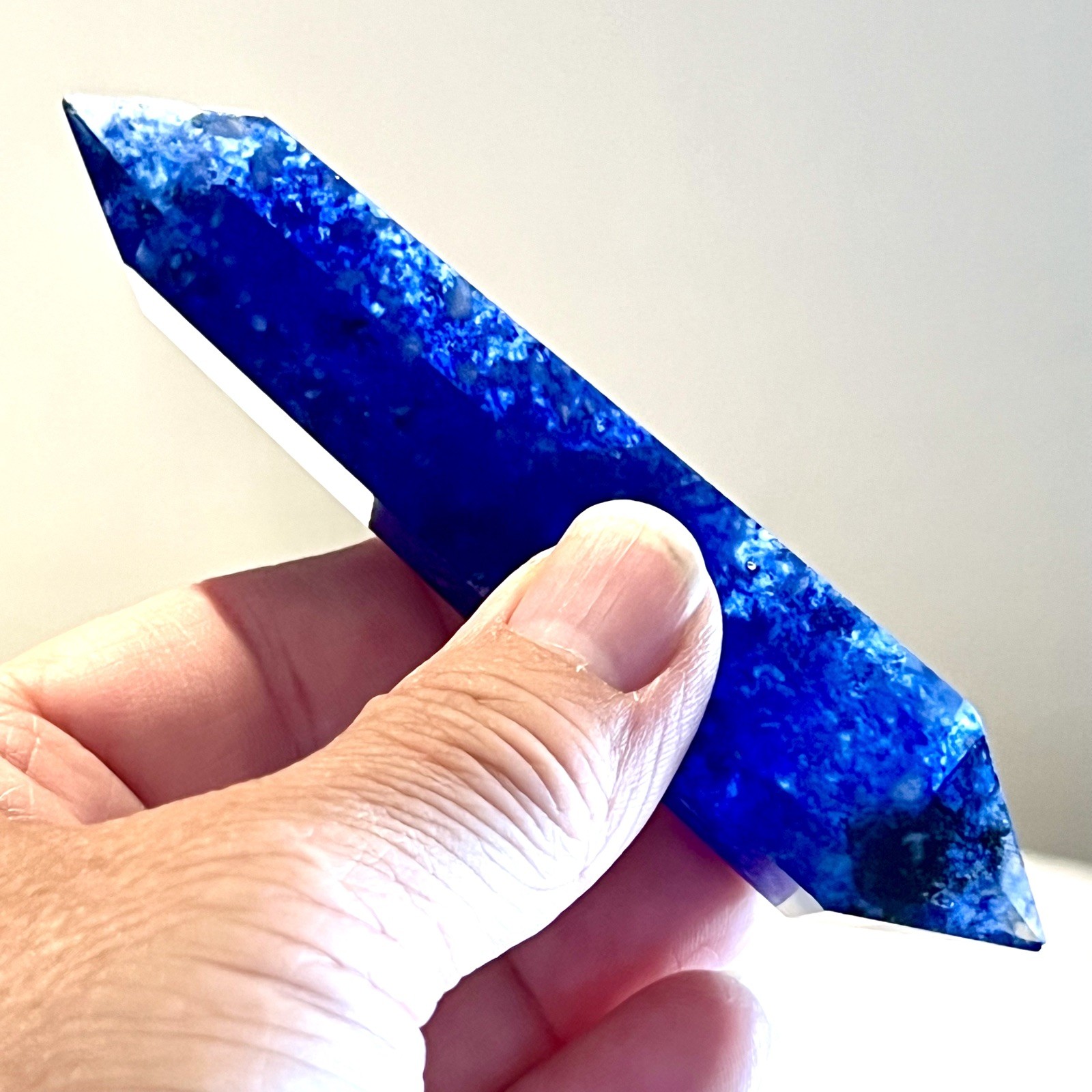 Blue Smelt Quartz Crystal Wand Reiki Double Terminated Point 90-120mm Approx 4″H