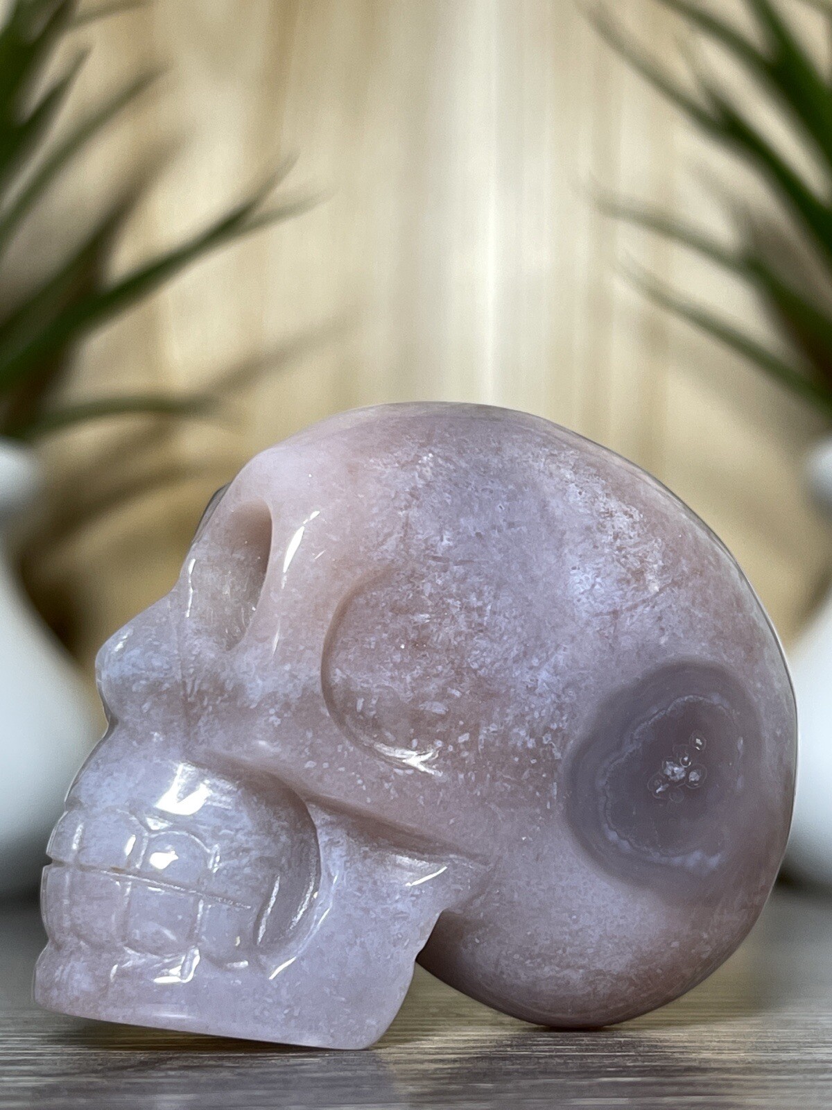 FLOWER AGATE SKULL – Mineral Carving Pink Purple Chakra Crystal Statue Decor