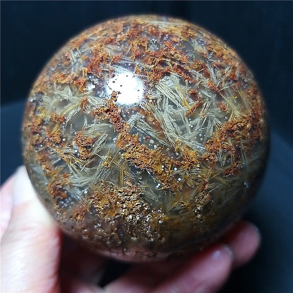 497.5G Natural Beautiful Golden Hair Rutilated Agate Crystal Sphere Healing C838