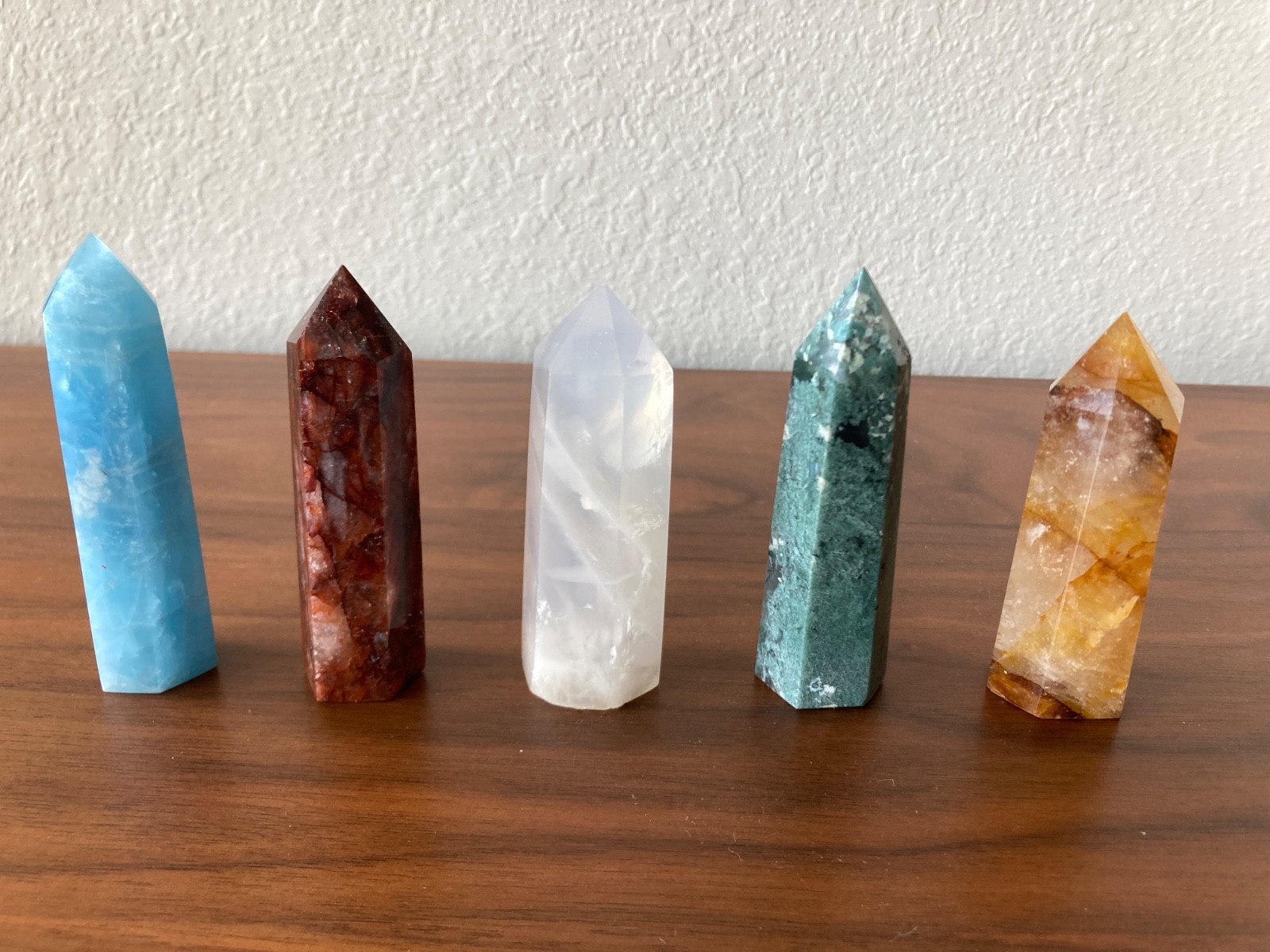 Crystal Tower Lot 5pcs Aquamarine Moss Agate Hematoid Snowflake Golden Quartz