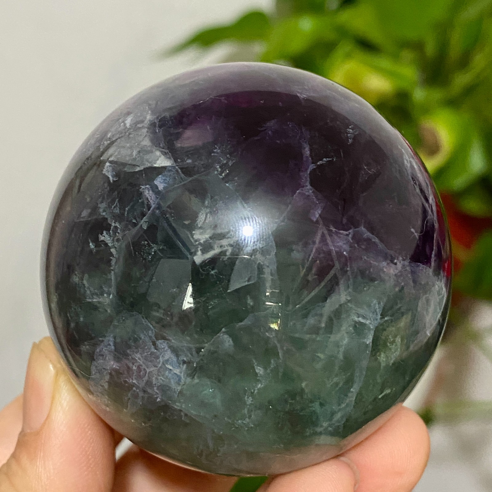 410g Natural fluorite ball quartz crystal Sphere Reiki energy healing