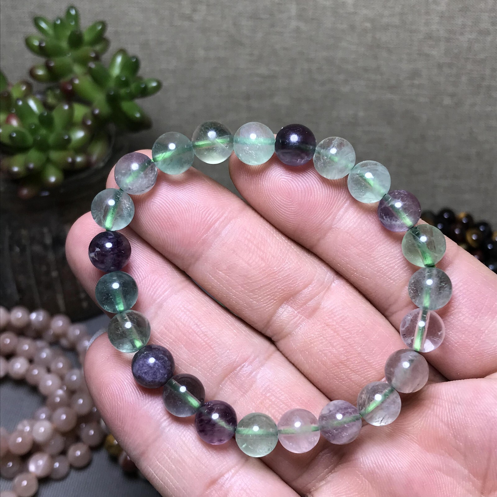 5Pcs Wholesal Natural Polish Green Fluorite crystal bracelets ball 8mm