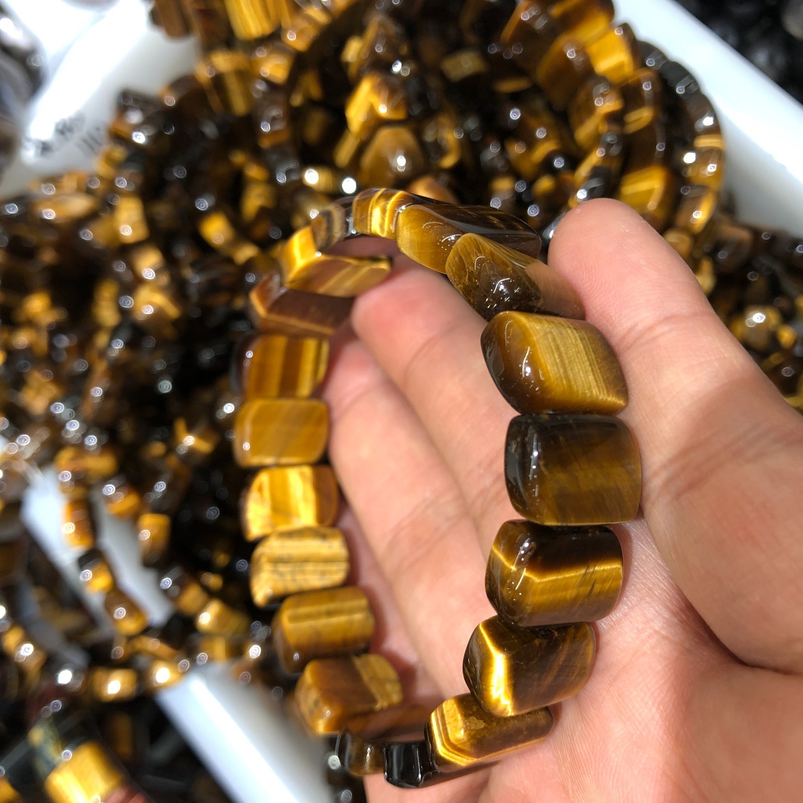 1Pcs Natural Tiger’s Eye Stone Bracelet Brown Gemstone Stretch Bracelet Handmade
