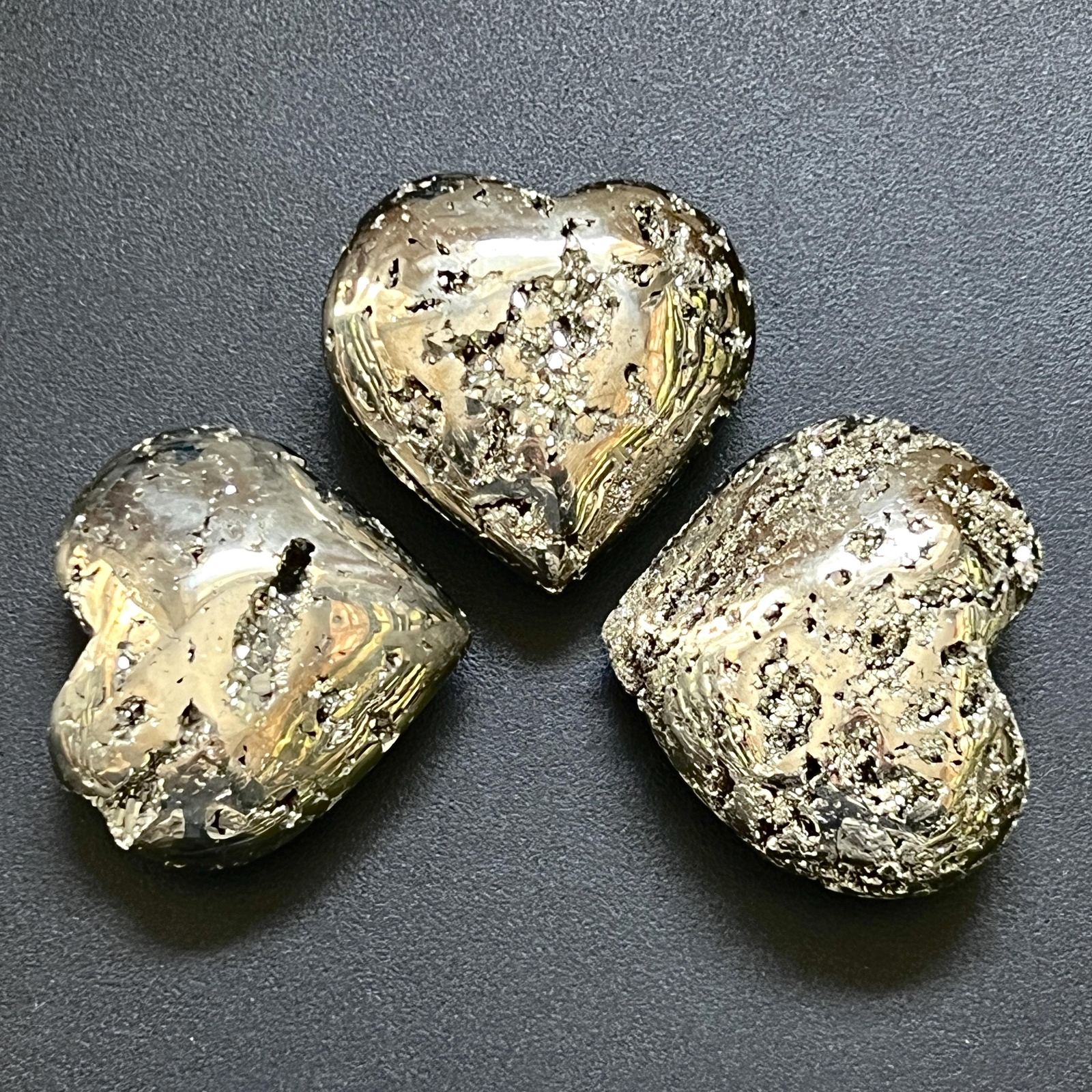 Large Iron Pyrite Druzy Crystal Puffy Heart Polished Carving Fools Gold