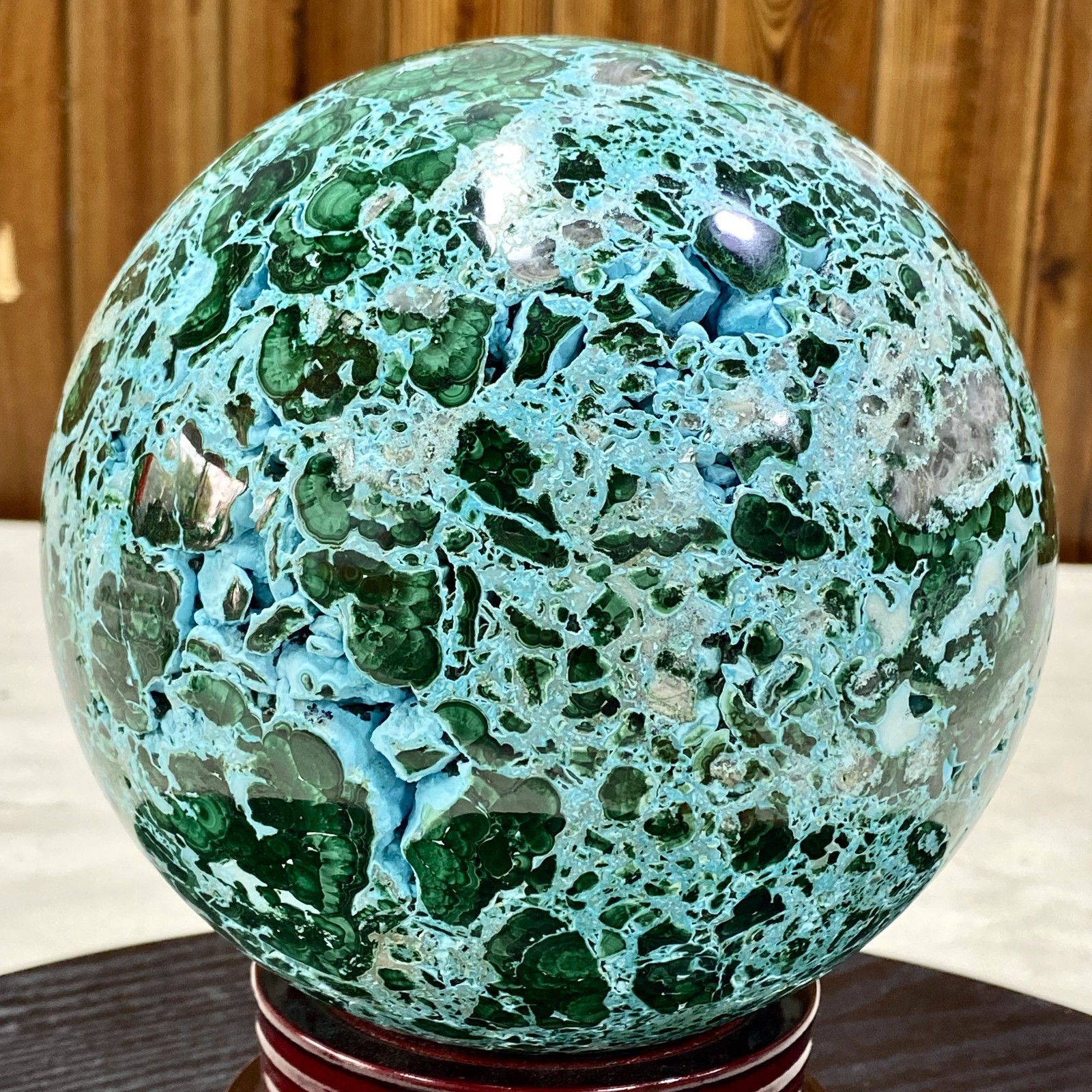 14LB Natural Gloss Polishing Blue Green Silicon Malachite Crystal Ball Energy