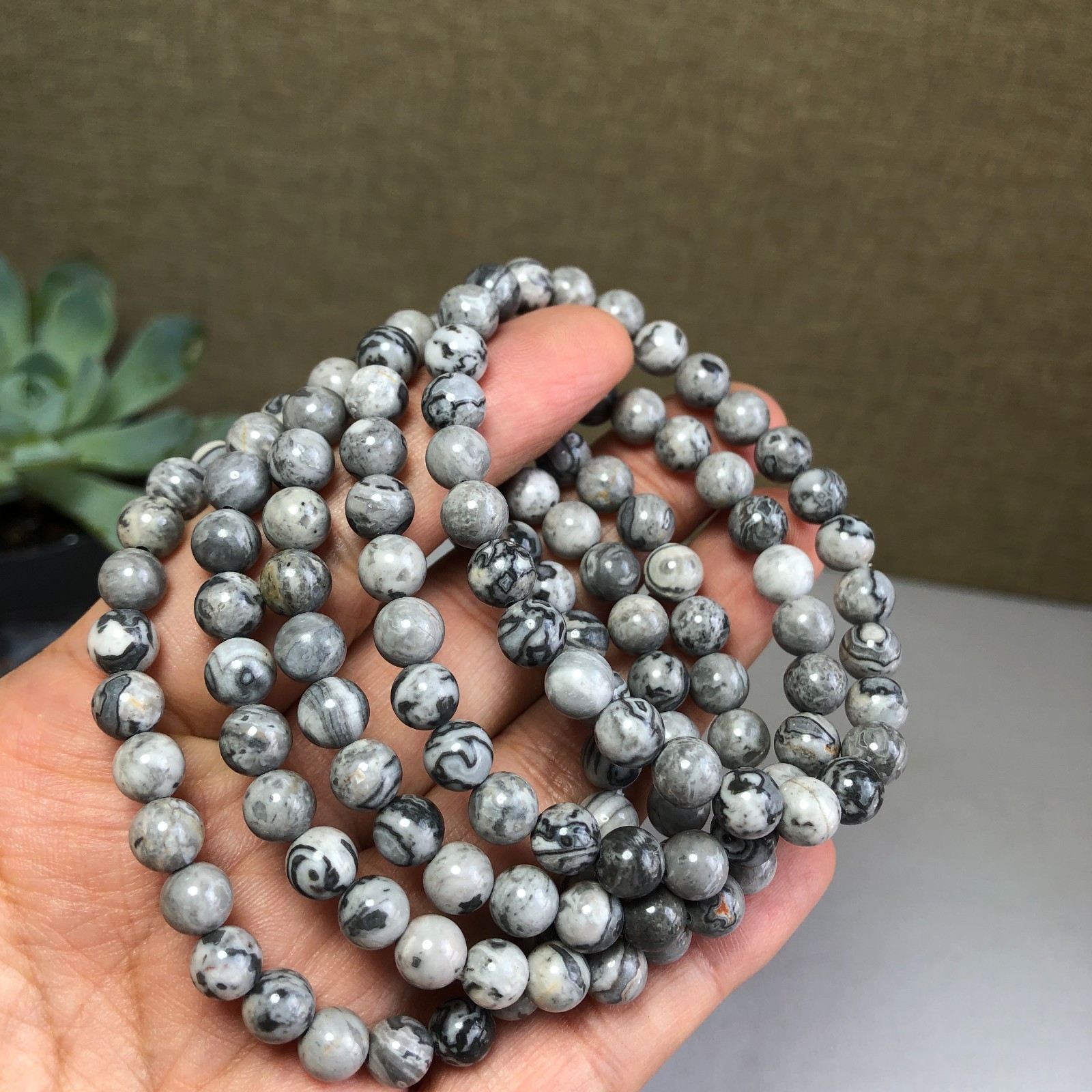 5Pcs Wholesal Natural Picasso Stone bracelets Crystal ball sphere 6mm