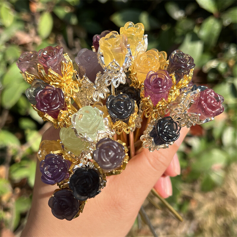 5pcs Natural Fluorite Rose flower skull Quartz Crystal Skull Reiki Healing Gem