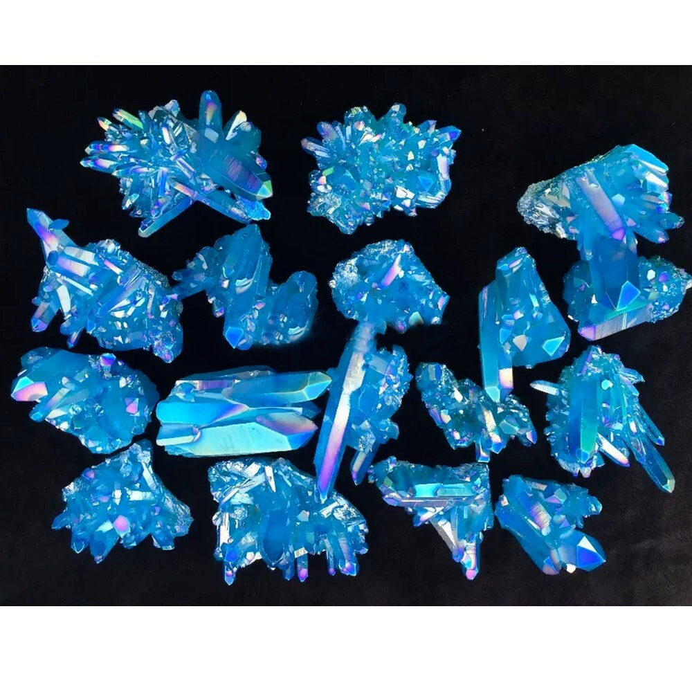Rainbow Titanium Aura Blue Crystal Healing Cluster Geode Rock Decoration 80-100G