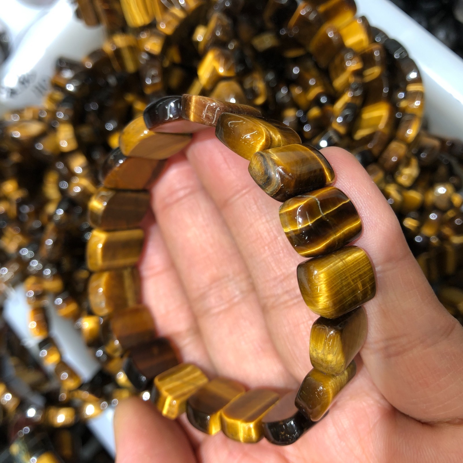 1Pcs Natural Tiger’s Eye Stone Bracelet Brown Gemstone Stretch Bracelet Handmade