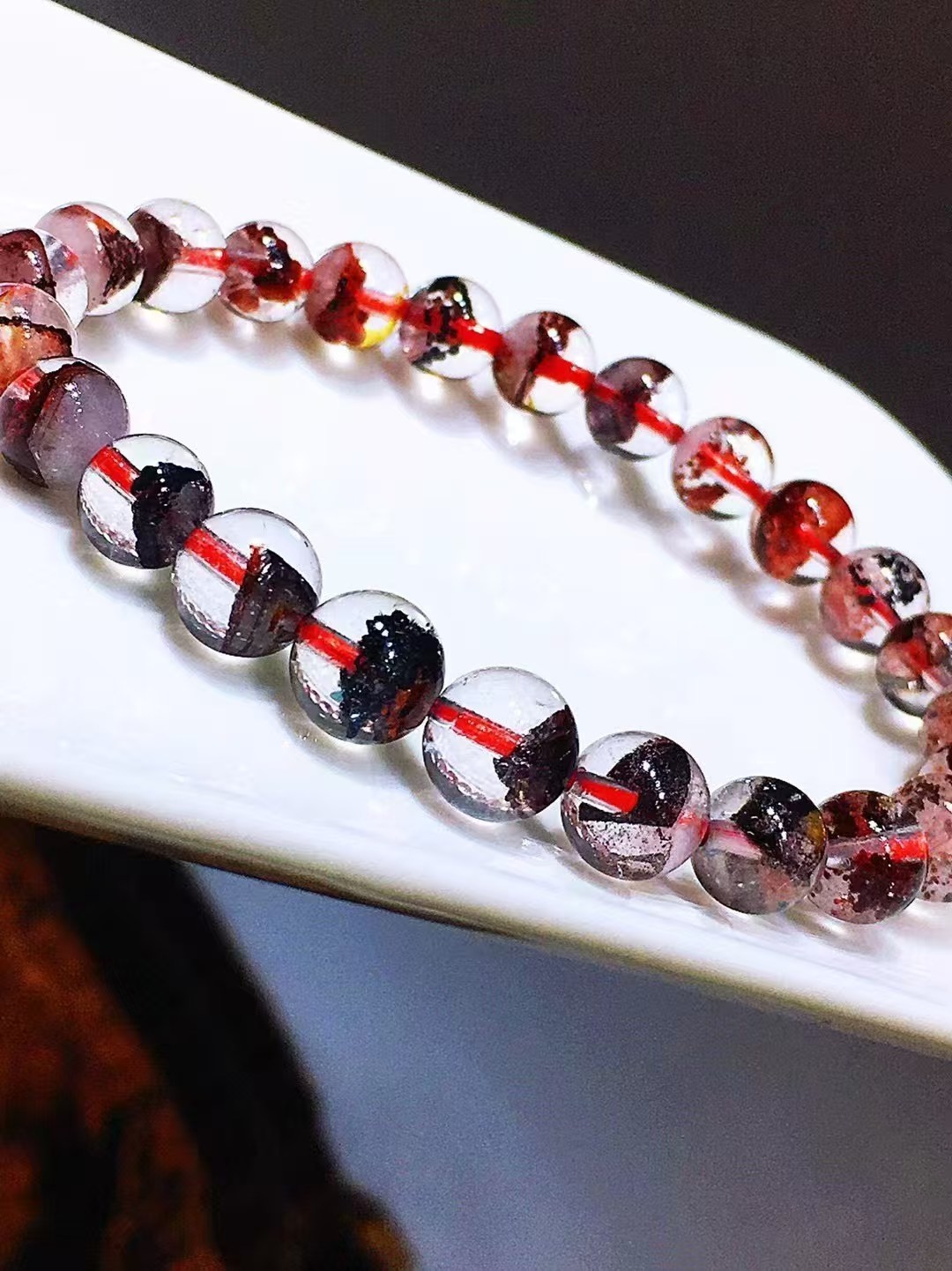 Natural Red Phantom Quartz Round Crystal Beads Women Lady Stretch Bracelet 7mm