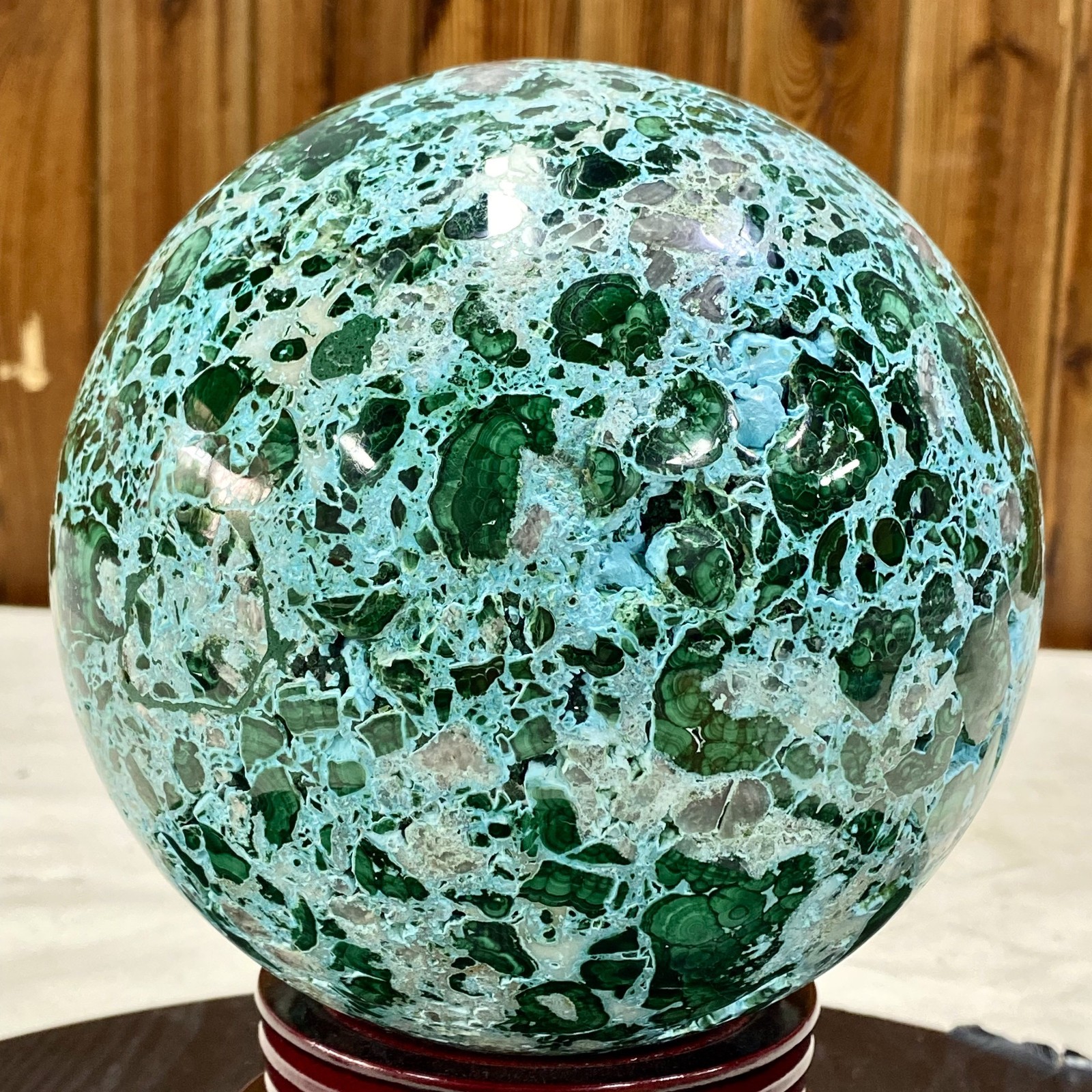 14LB Natural Gloss Polishing Blue Green Silicon Malachite Crystal Ball Energy