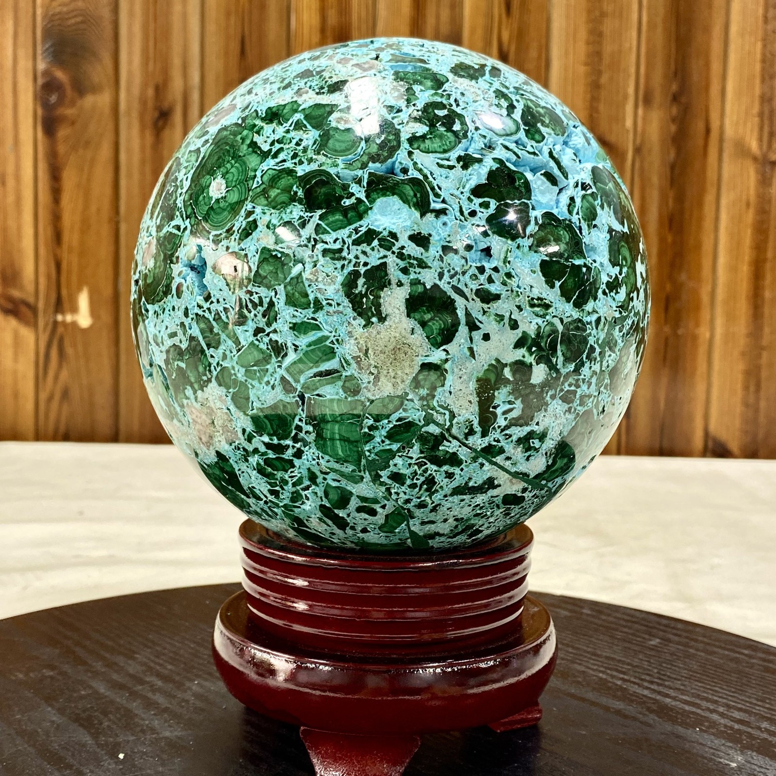14LB Natural Gloss Polishing Blue Green Silicon Malachite Crystal Ball Energy