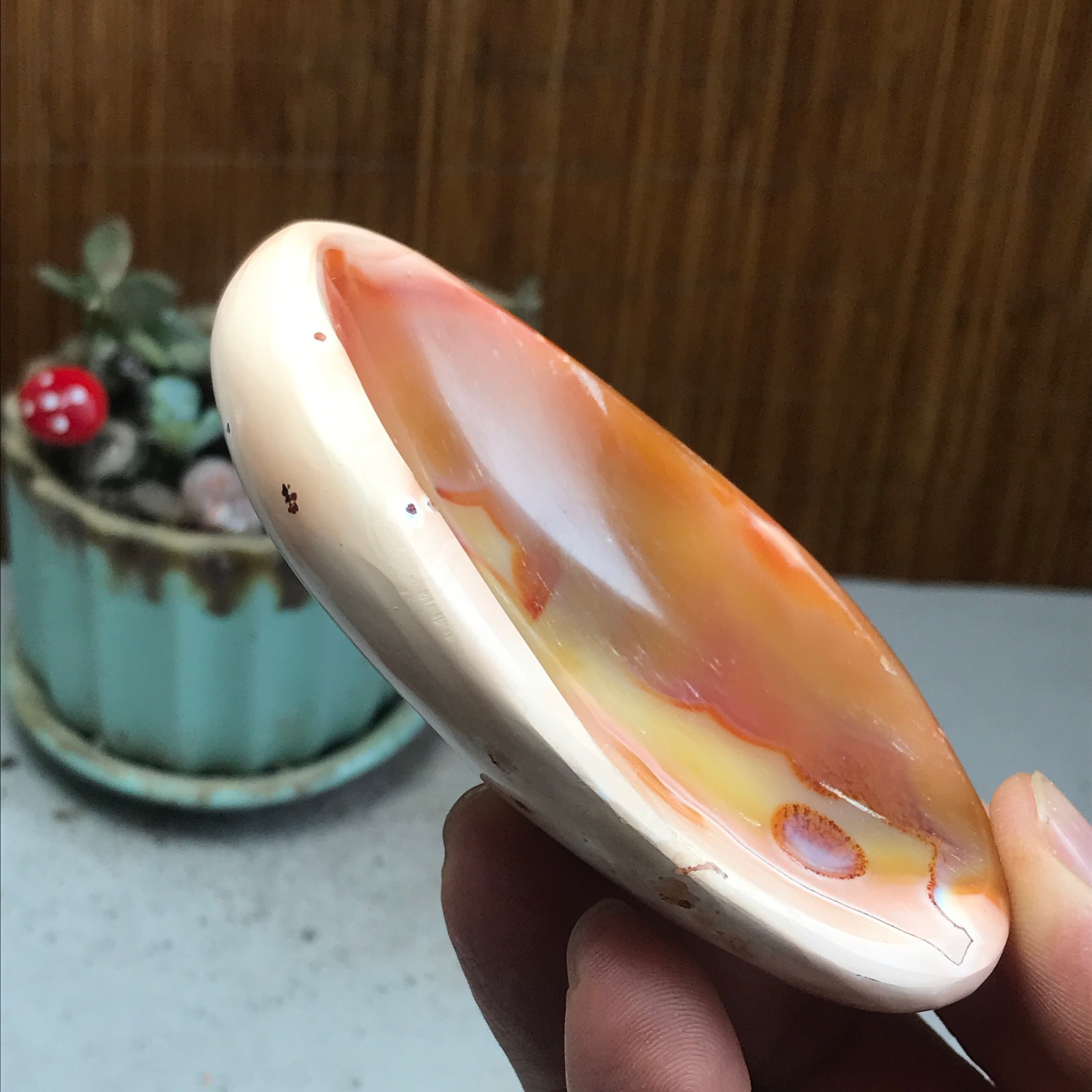 94-60-19mm Rare NATURAL red agate ashtray Hand polishing Crystal specimen A4669