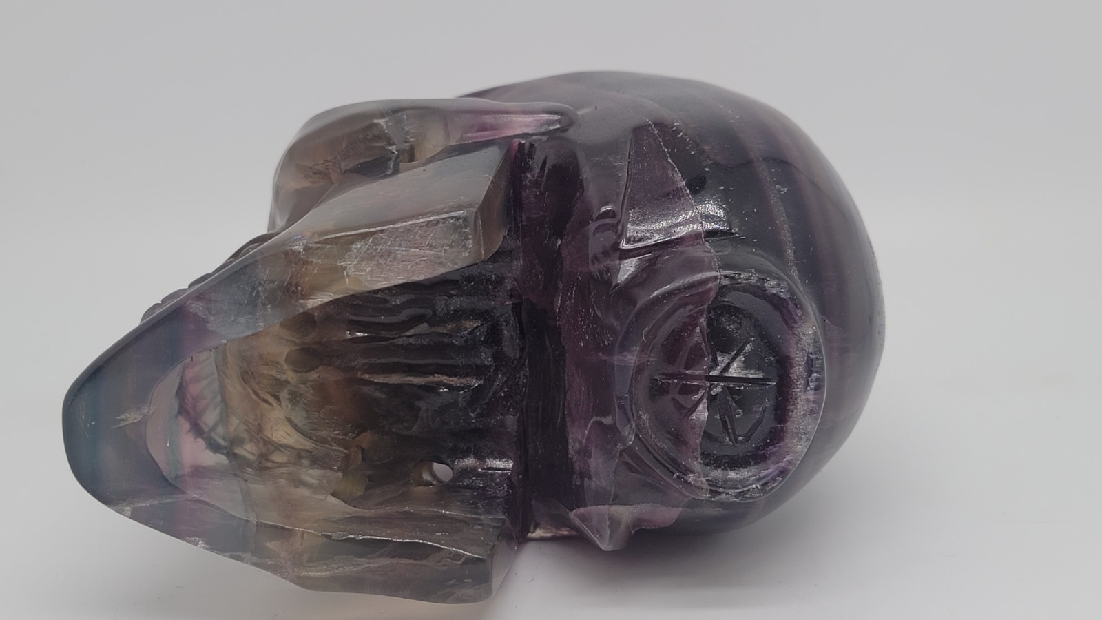 3.8LB 5″ Natural A+Rainbow Fluorite Skull Realistic Cut Carving Decor Reiki Heal