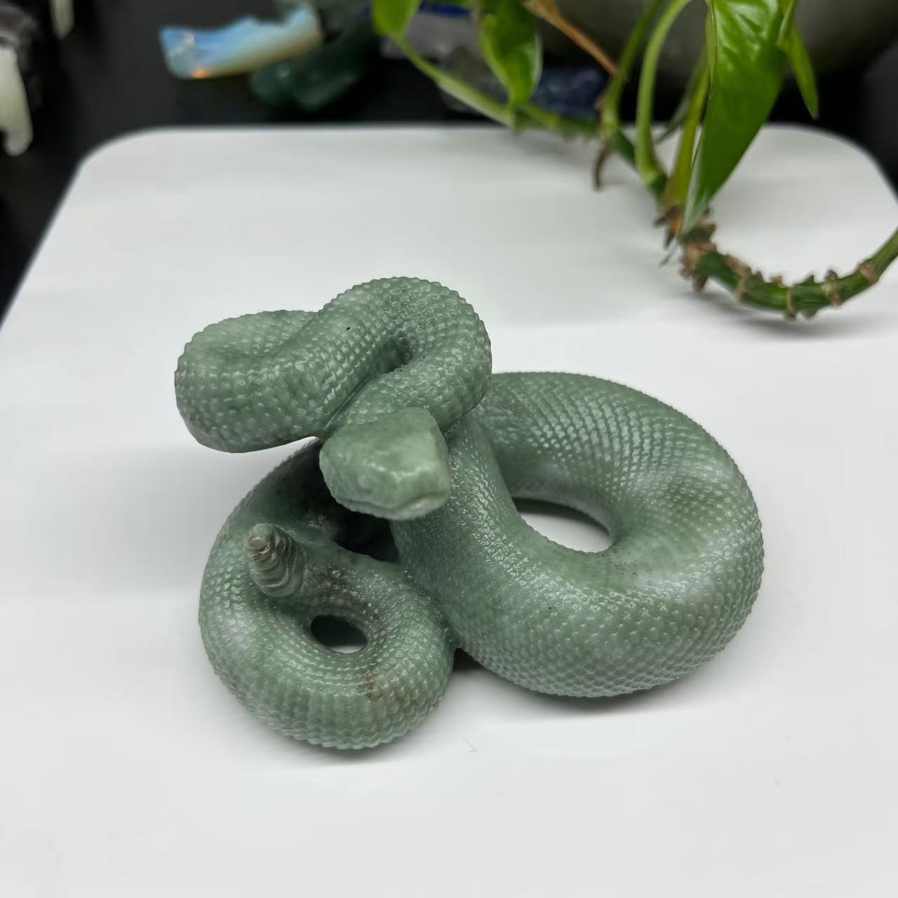 1pc Natural Jade Quartz Hand Carved Snake Skull Crystal Reiki Decor Gift