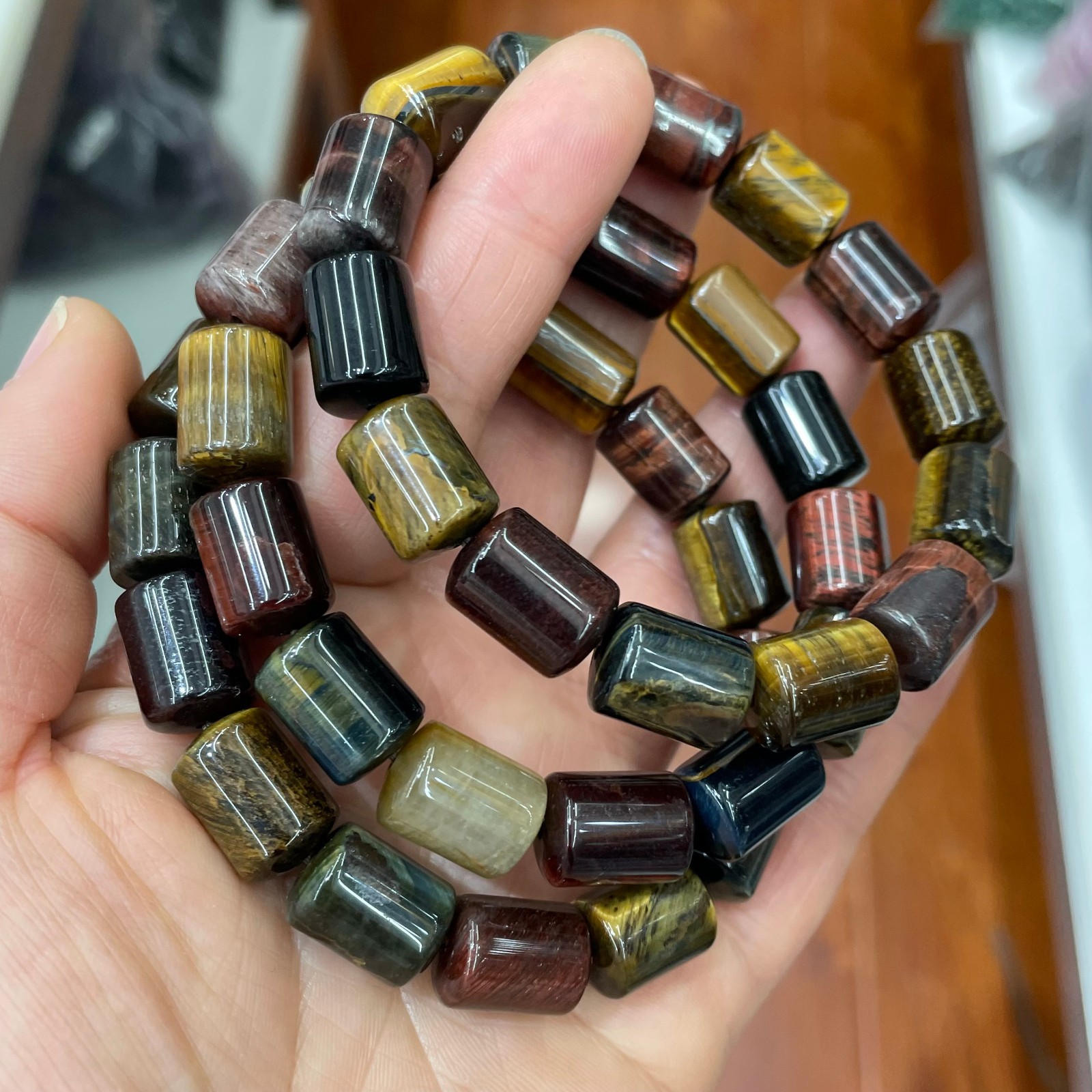 1pcs Natural Tiger Eye Stone Elastic Rope Bracelet #18