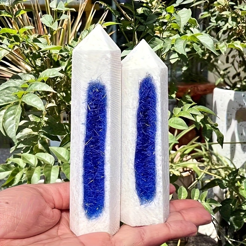 80-120G Wholesale Blue Hair Quartz Crystal Obelisk Polished Healing Home Decor