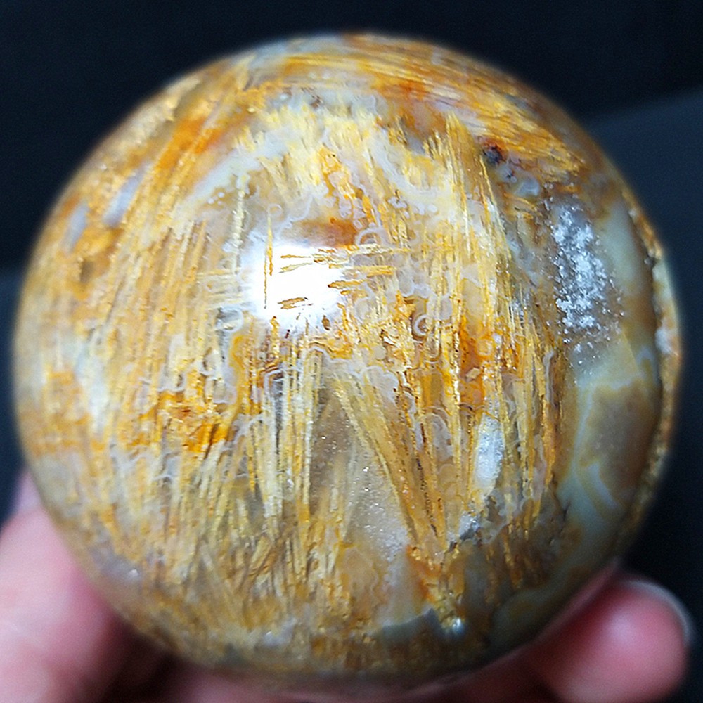 275G Natural Beautiful Golden Hair Rutilated Agate Stone Sphere Healing A392