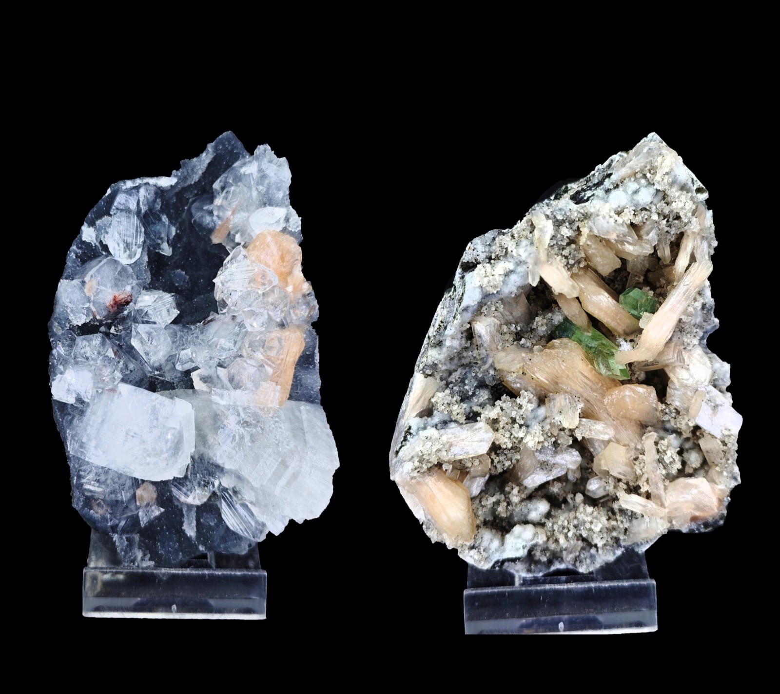 Natural Pointed Green Apophyllite & Stilbite Minerals (Lot Of 2 Items) #S61