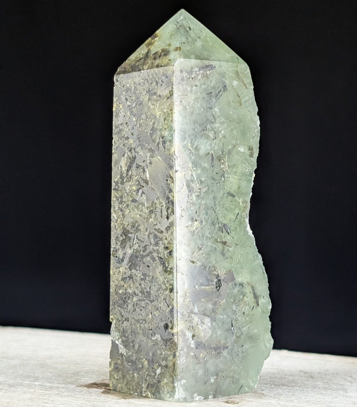 Prehnite Tower Point Crystal Raw Side Gemstone Chakra Wand