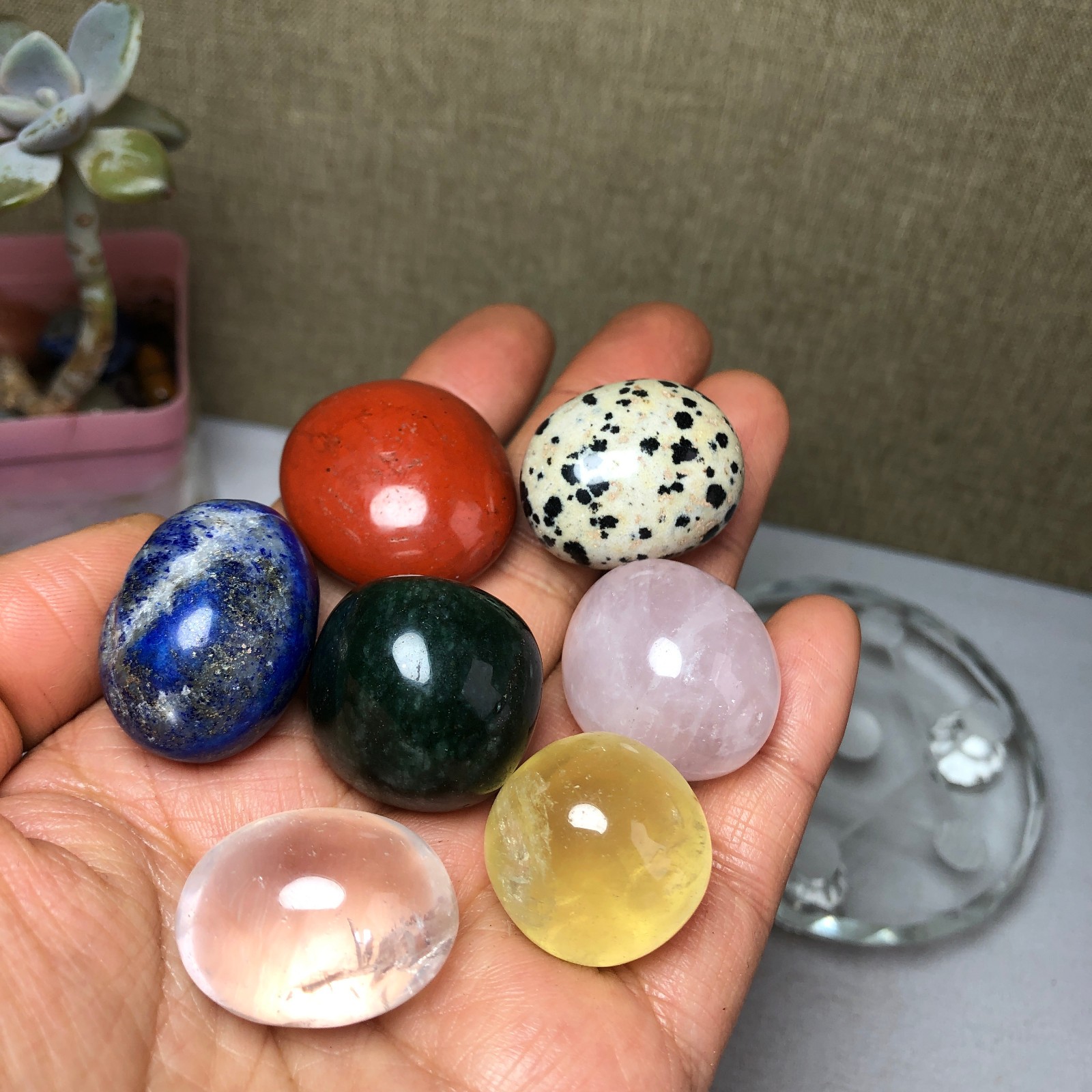 Natural seven different types of crystals Seven Star Array Specimen Base A3024