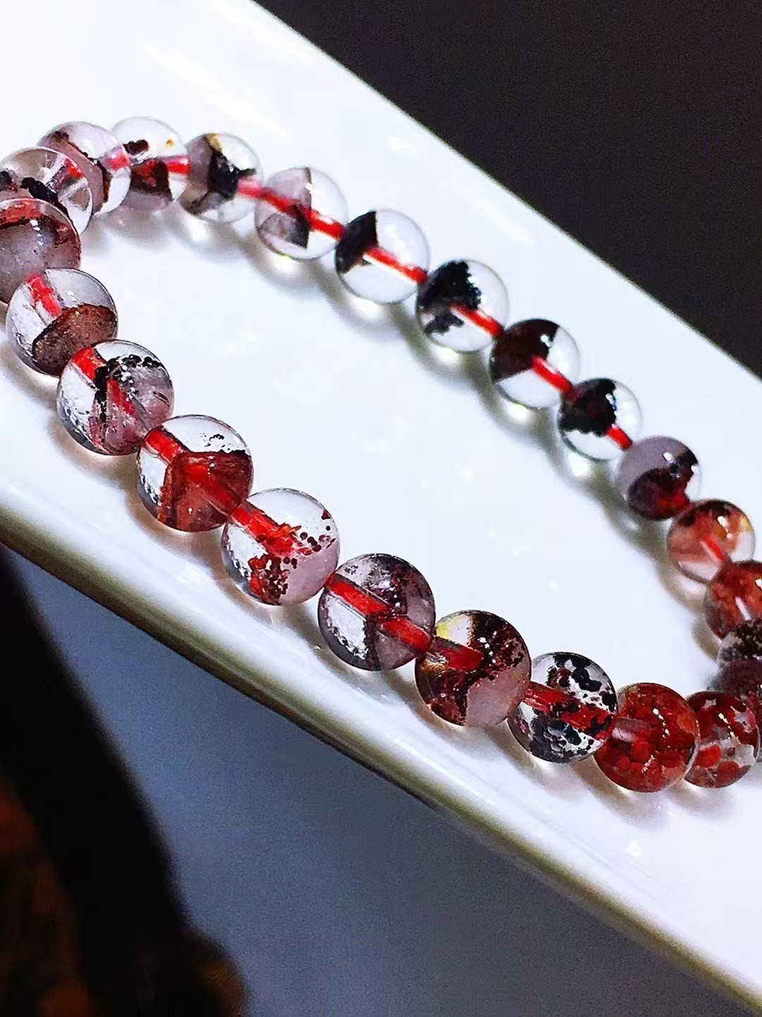 Natural Red Phantom Quartz Round Crystal Beads Women Lady Stretch Bracelet 7mm