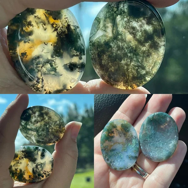 3Pcs Genuine Moss Agate Worry Stone Natural Crystal Thumb Palm Stones Jewelry