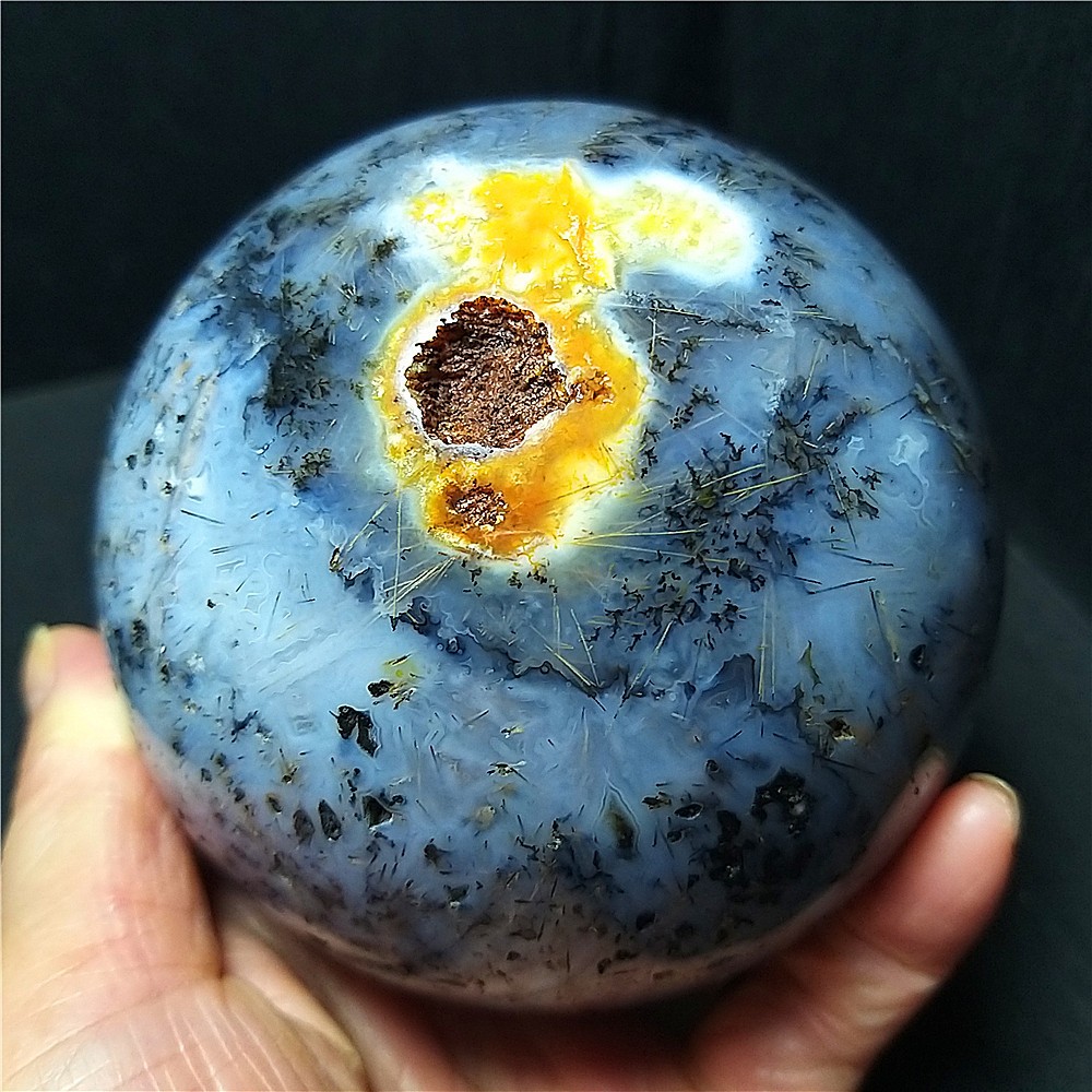 1190G Natural Beautiful Golden Hair Rutilated Agate Stone Sphere Healing C823