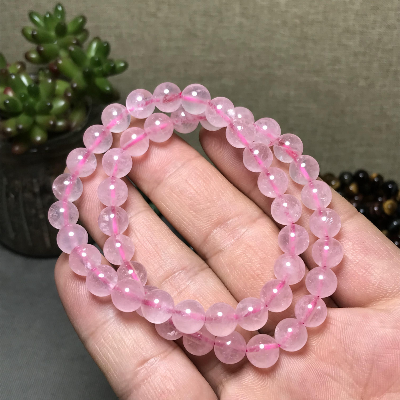 5Pcs Wholesal Natural powder crystal Pink bracelets Crystal ball sphere 8mm