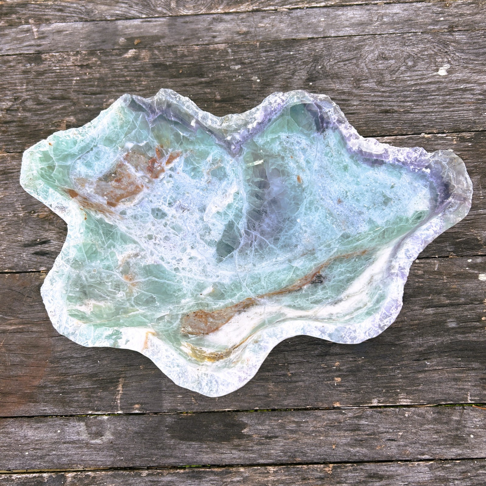 15″ Green Fluorite Bowl with Natural Edge