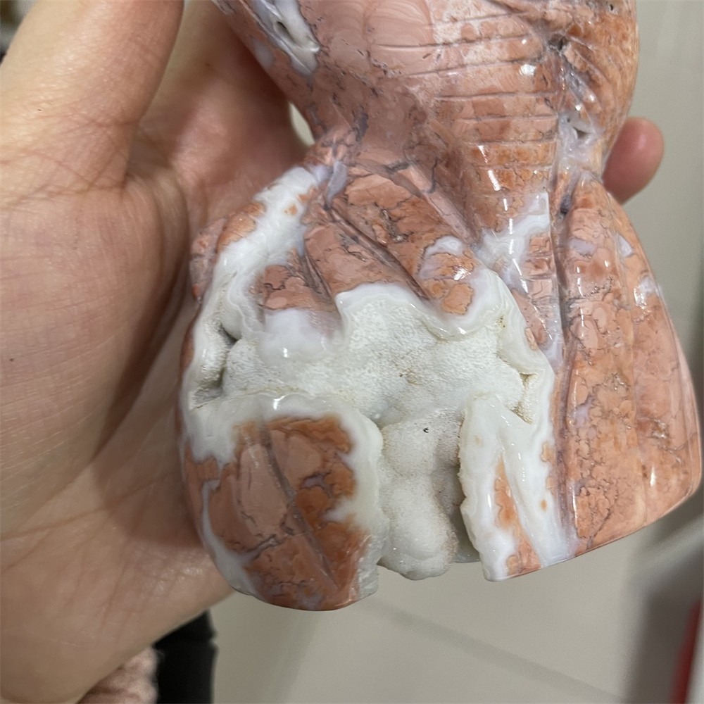 Random1pc1.5LB 6.1″Natural Geode Petal Agate Flamingo Crystal Carving Decor