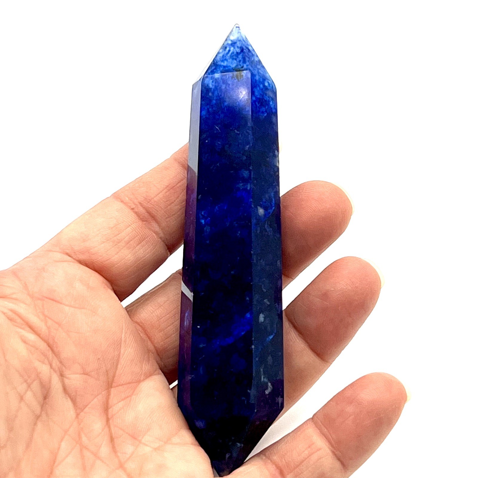 Blue Smelt Quartz Crystal Wand Reiki Double Terminated Point 90-120mm Approx 4″H
