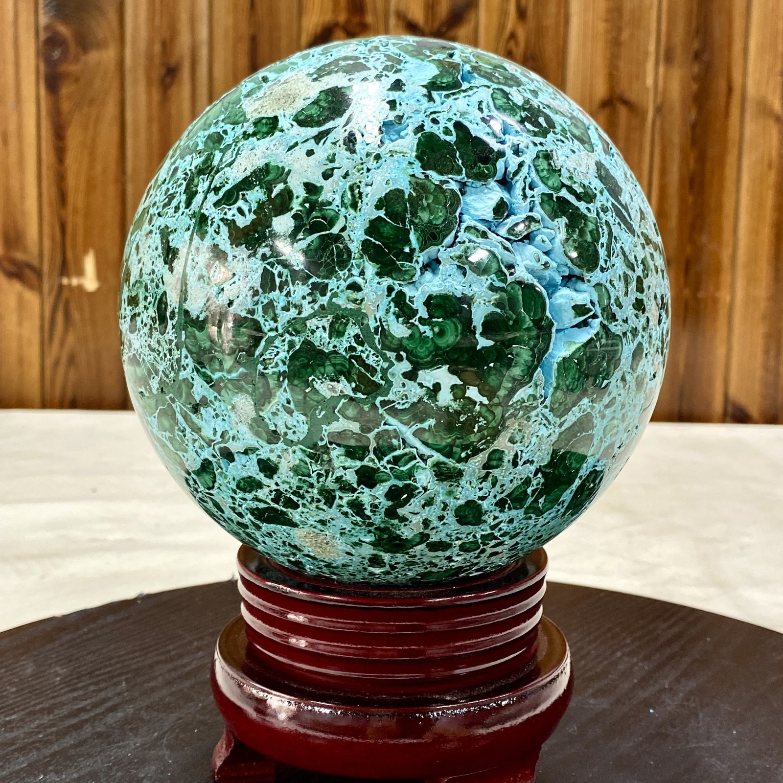14LB Natural Gloss Polishing Blue Green Silicon Malachite Crystal Ball Energy